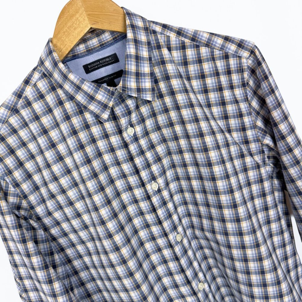Men's Size L Blue/Gray/White Banana Republic Tailored Slim Fit Shirt - Picture 3 of 7